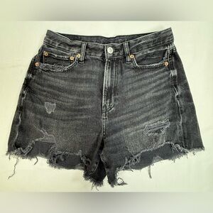 American Eagle Outfitters Black Distressed High-Rise Denim Shorts